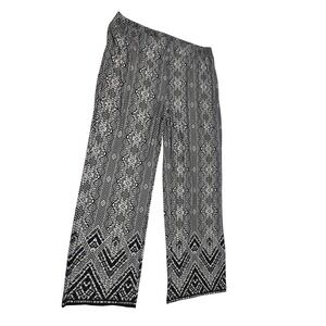 NY Collection Woman 3X Black White Geometric Print Wide Leg Palazzo Pants /0261